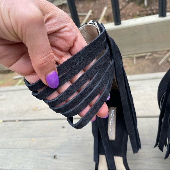 Michael Kors Daphne Black Fringe Platform Open Toe Stiletto Sandals Shoes 39.5 - Picture 6 of 16